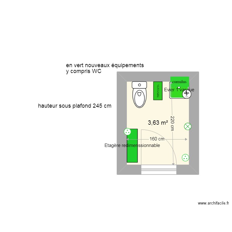 projet local du centre . Plan de 1 pièce et 4 m2