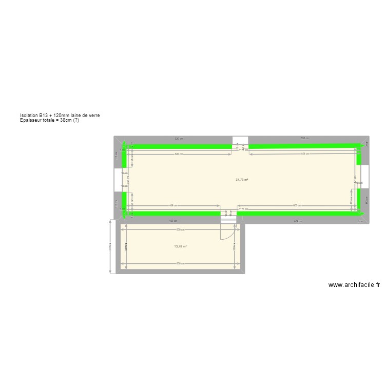 Plan étage avec isolation. Plan de 0 pièce et 0 m2