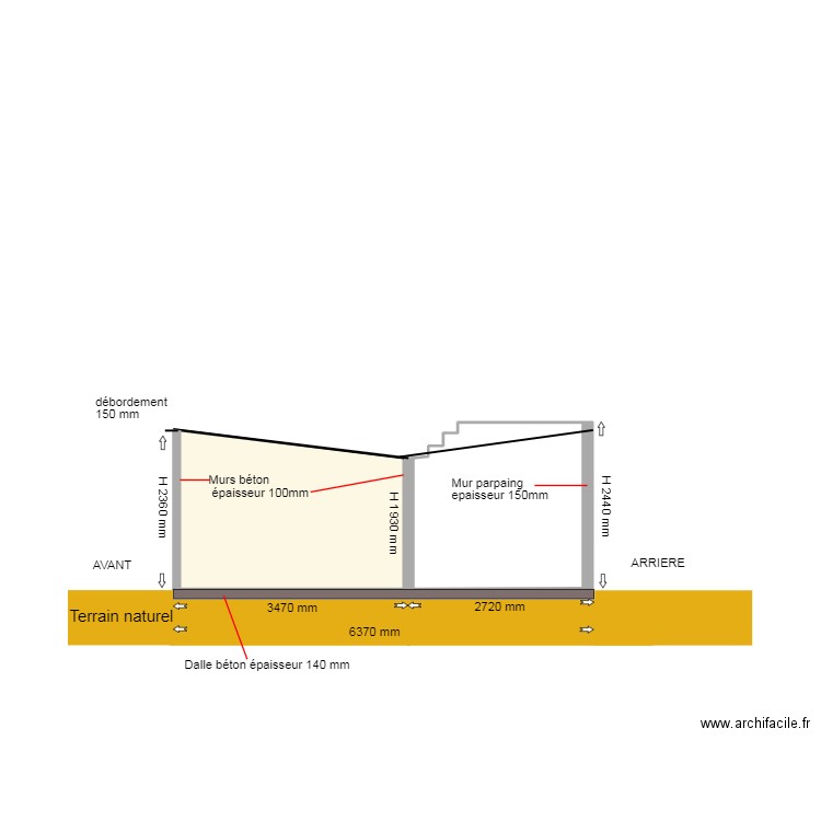 PLAN EN COUPE ETAT ACTUEL. Plan de 2 pièces et 13 m2