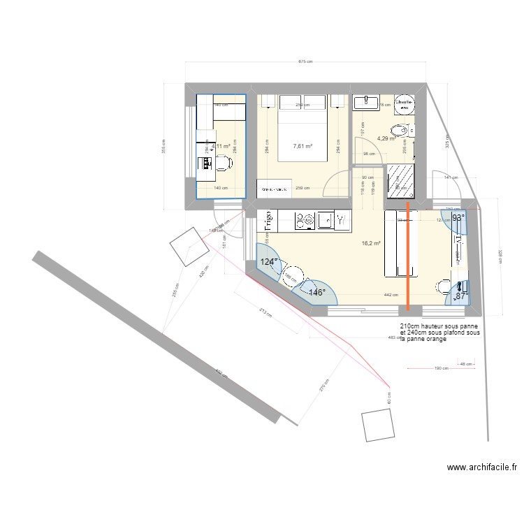 St Jean d'Illac Studio nu 7. Plan de 4 pièces et 32 m2