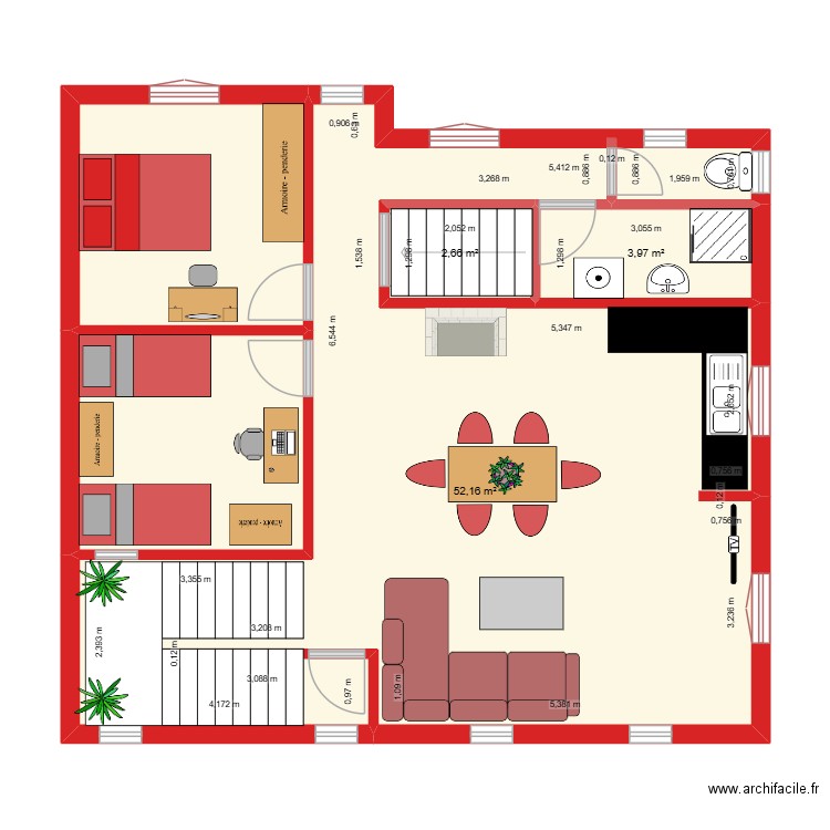 KAH 10/25. Plan de 5 pièces et 79 m2