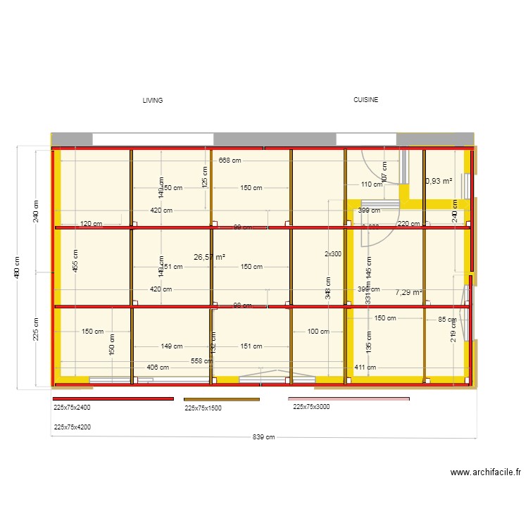 Projet Baton V5 implantation structure 5.12.25. Plan de 3 pièces et 35 m2