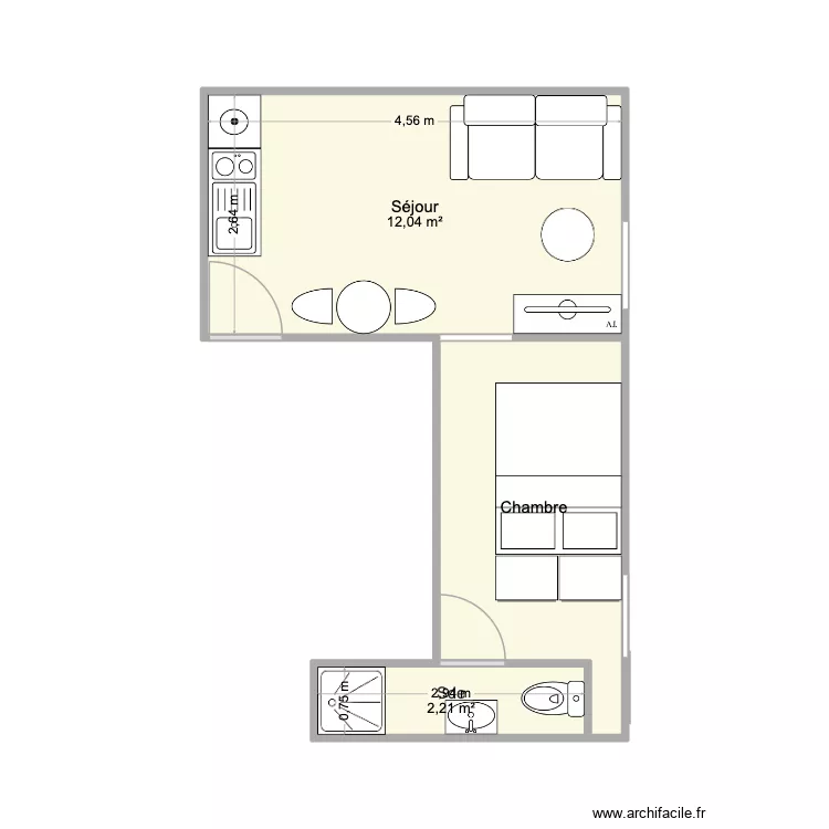 Studio Audrey. Plan de 3  et 22 m²