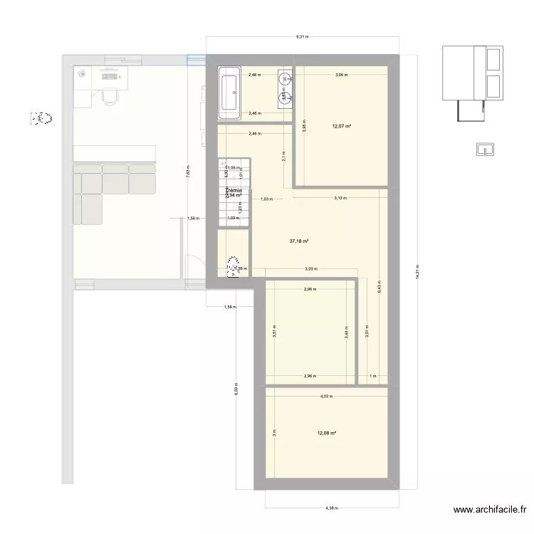 test. Plan de 7  et 163 m²
