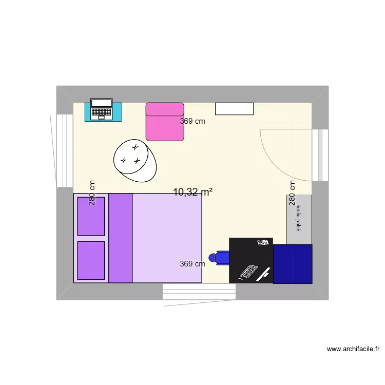 nouvelle  chambre de JADE PASCHE . Plan de 