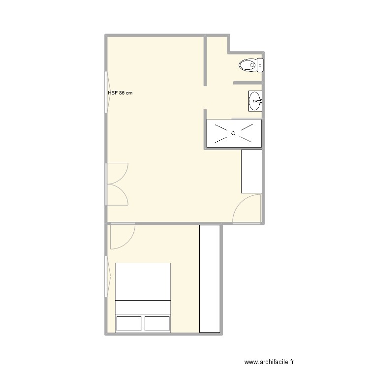 salle de bain modifiée. Plan de 2 pièces et 33 m2