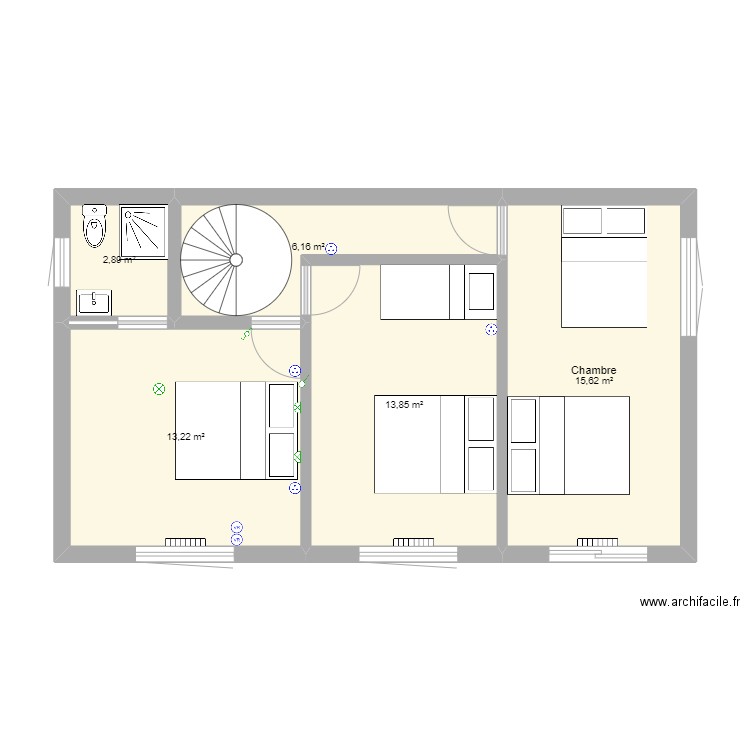 Premier essais. Plan de 5 pièces et 52 m2