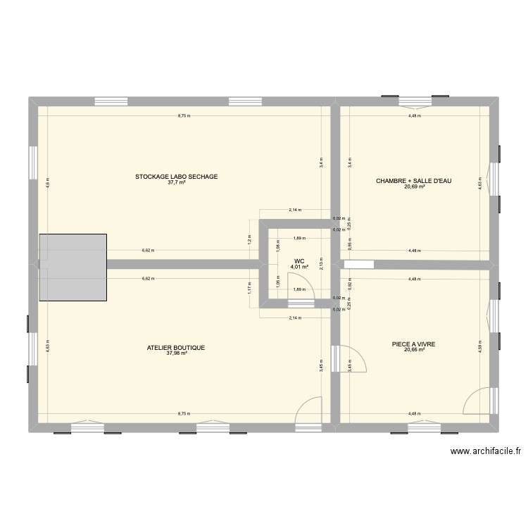 ETAGE HANGAR. Plan de 5 pièces et 121 m2