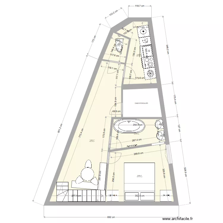 SEINE etage 1 meubl&eacute;. Plan de 