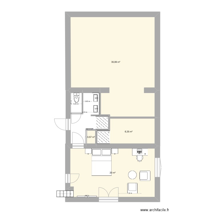 chambre bas saint mandrier. Plan de 1 pièce et 17 m2