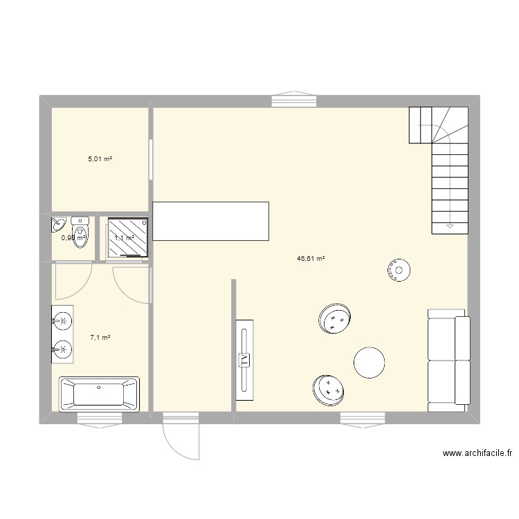 S. Laurent RdC. Plan de 5 pièces et 61 m2