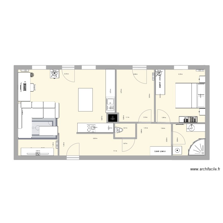 Appart à 3. Plan de 6 pièces et 63 m2