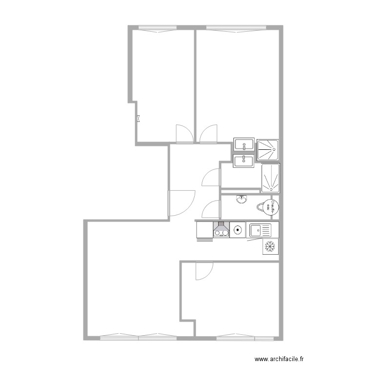 Aulnay Projet OVF 2 vide. Plan de 6 pièces et 60 m2