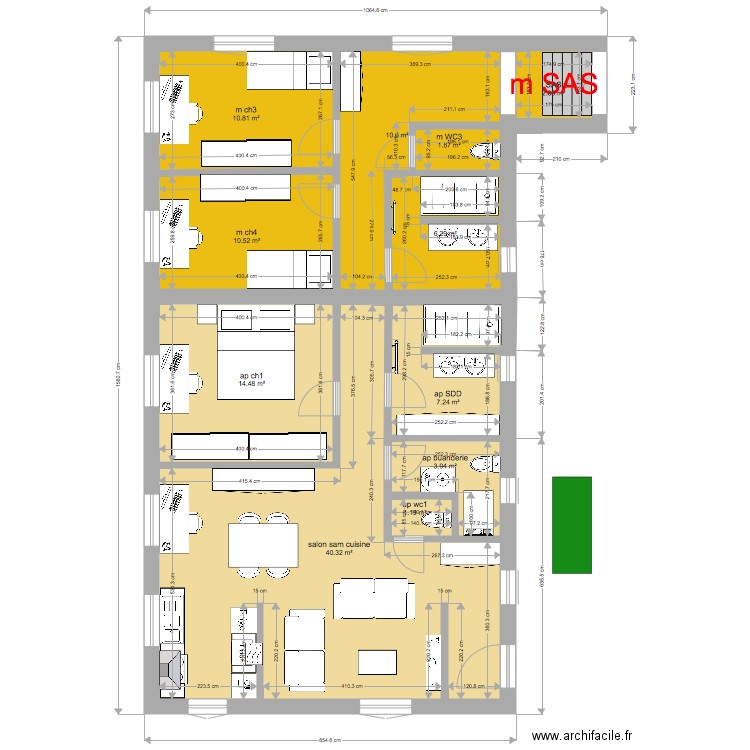 appart 1 ch décalé. Plan de 0 pièce et 0 m2