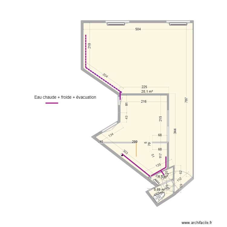 CB futur Xav plomberie. Plan de 3 pièces et 29 m2