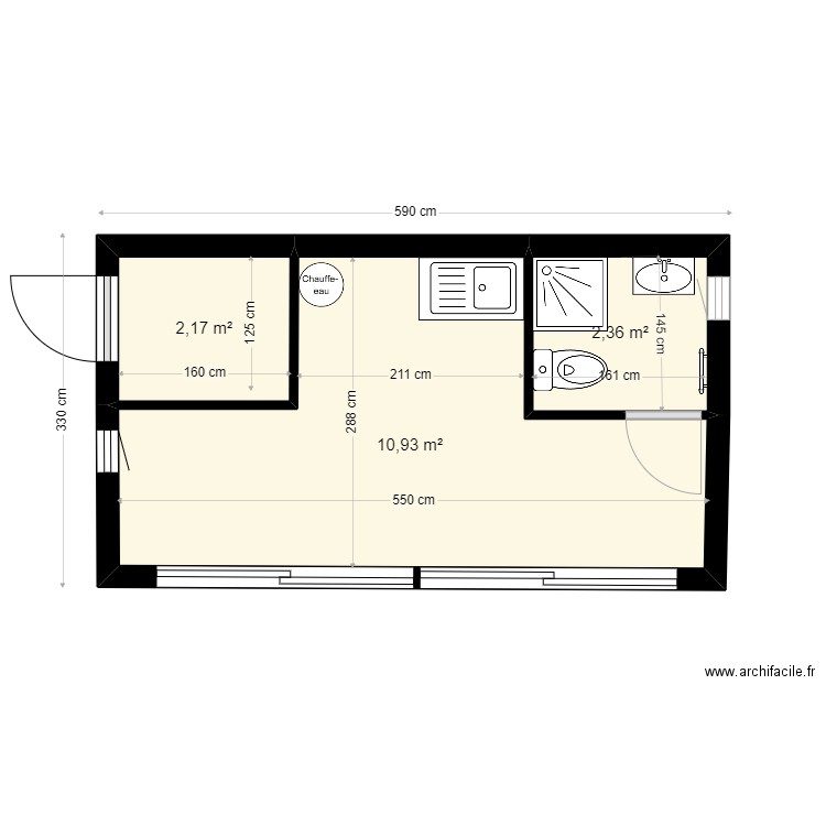 Poolhouse 17 aout 22. Plan de 3 pièces et 15 m2