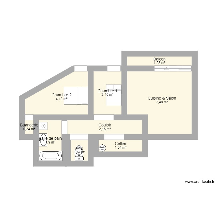 Appartement. Plan de 9 pièces et 21 m2