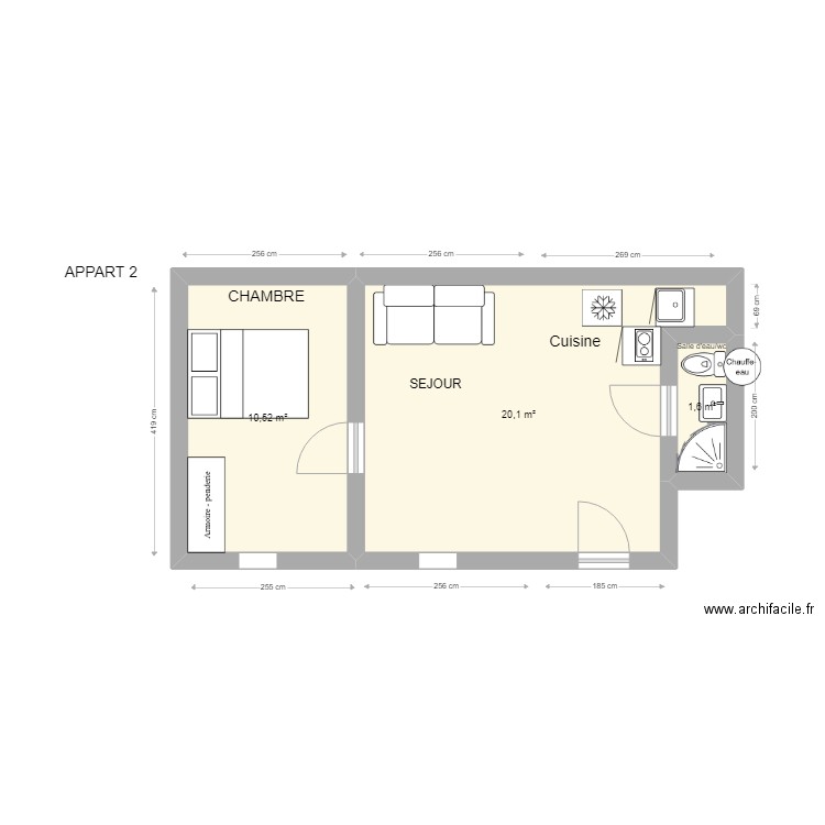 10 FERAUD APPART 2. Plan de 3 pièces et 32 m2