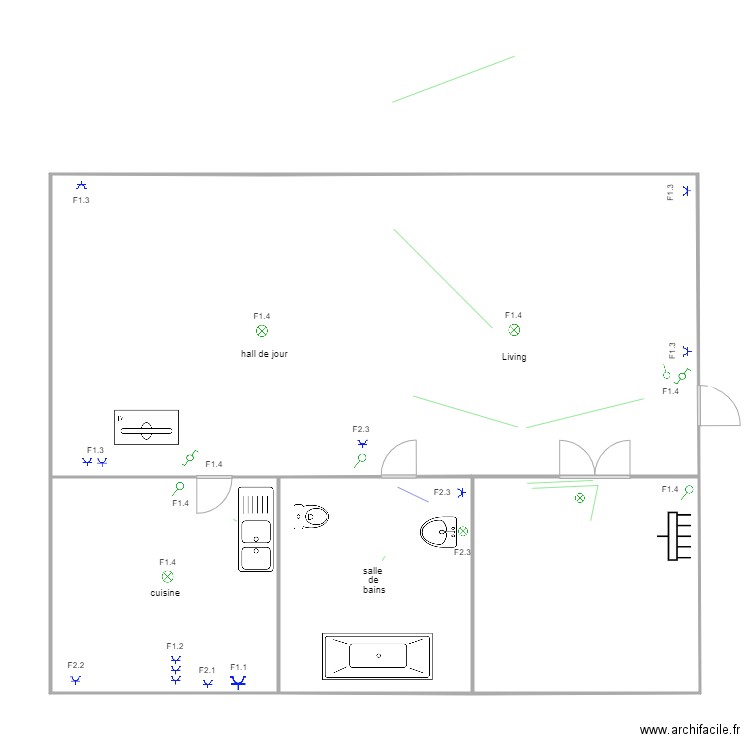 Massart. Plan de 2 pièces et 38 m2