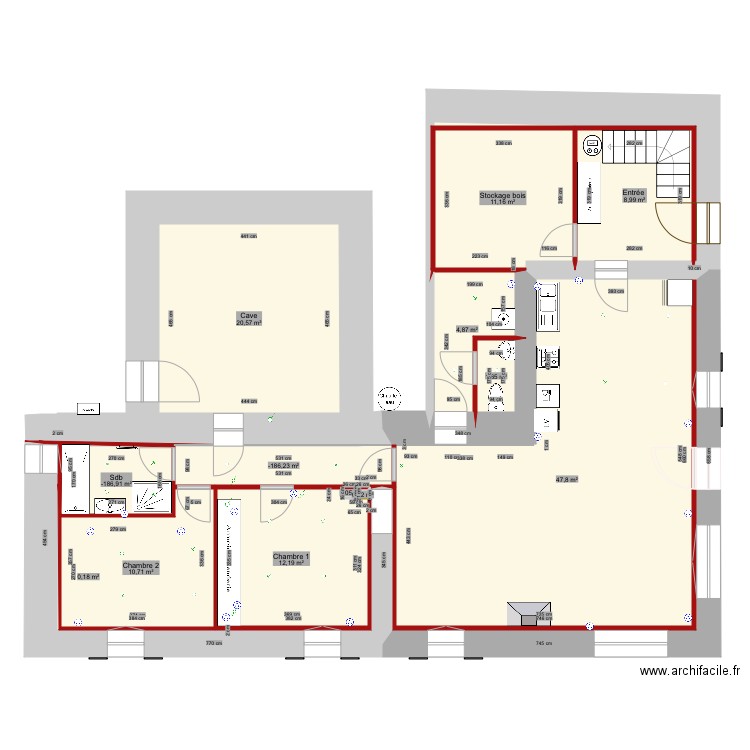 Rdc trvx plancher chauffant 2. Plan de 13 pièces et 128 m2