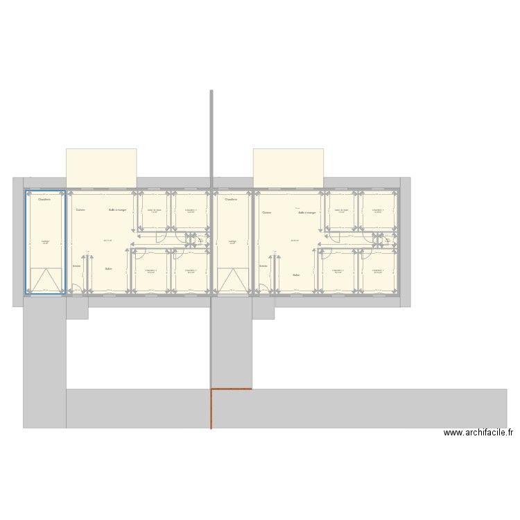 maison jumelée sernargent. Plan de 14 pièces et 220 m2