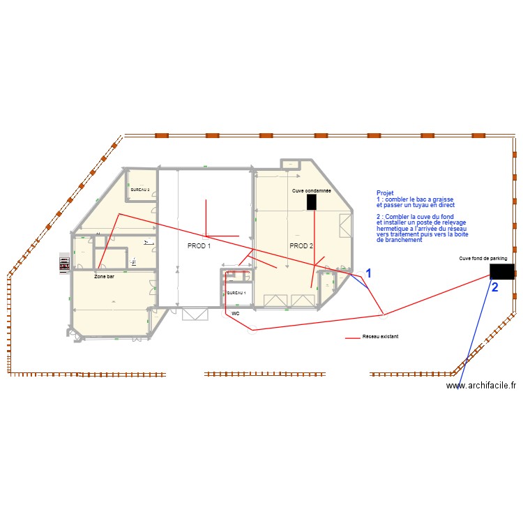 BRASSERIE reseau evac + projet. Plan de 13 pièces et 705 m2