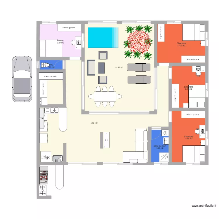 projet maison cr&eacute;ole plain pied avec patio int&eacute;rieur 1. Plan de 