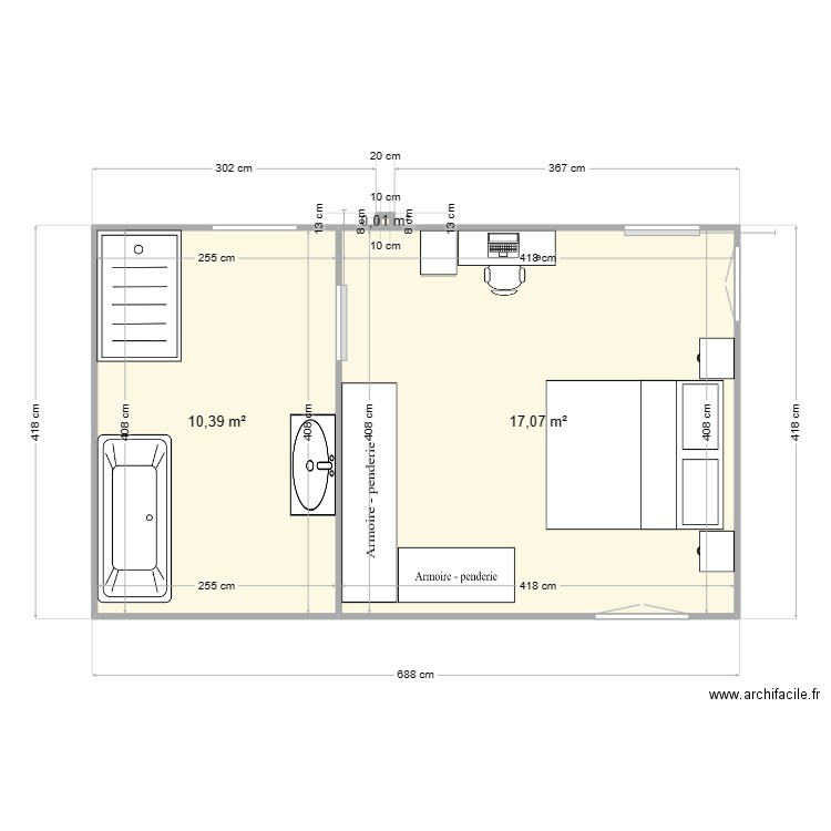 MAISON ST BRICE. Plan de 3 pièces et 27 m2