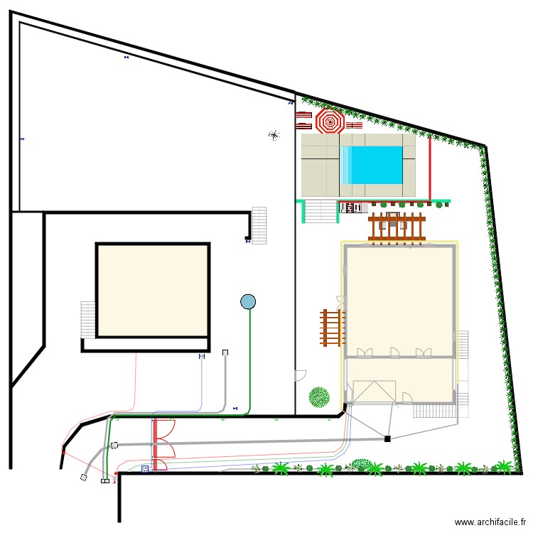 maison jardin piscine. Plan de 3 pièces et 235 m2