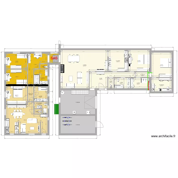 maison 4 ch et appart 1 ch. Plan de 