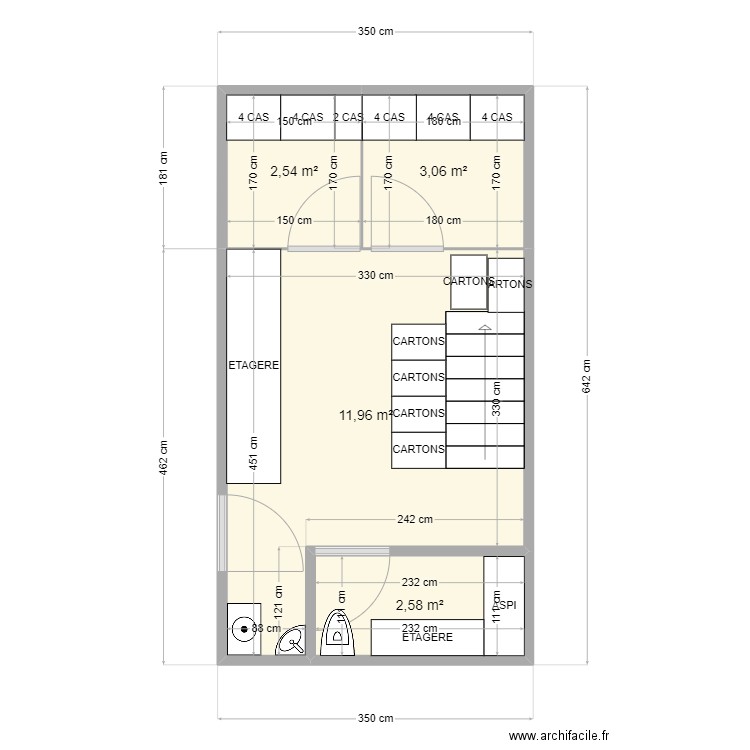 VESTIAIRE. Plan de 4 pièces et 20 m2