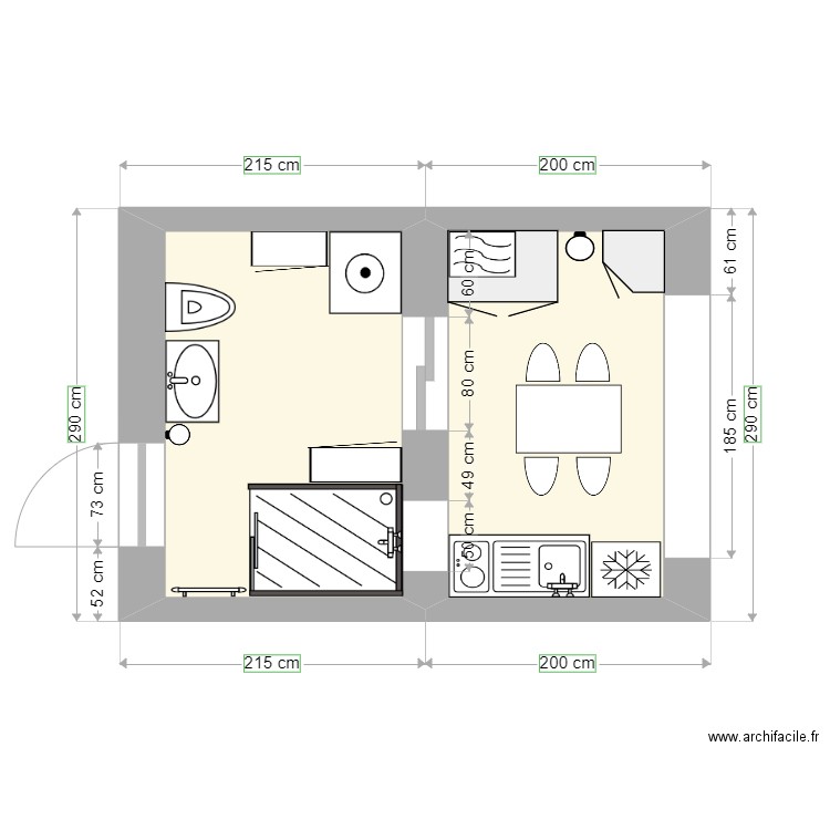 plan 1. Plan de 2 pièces et 8 m2