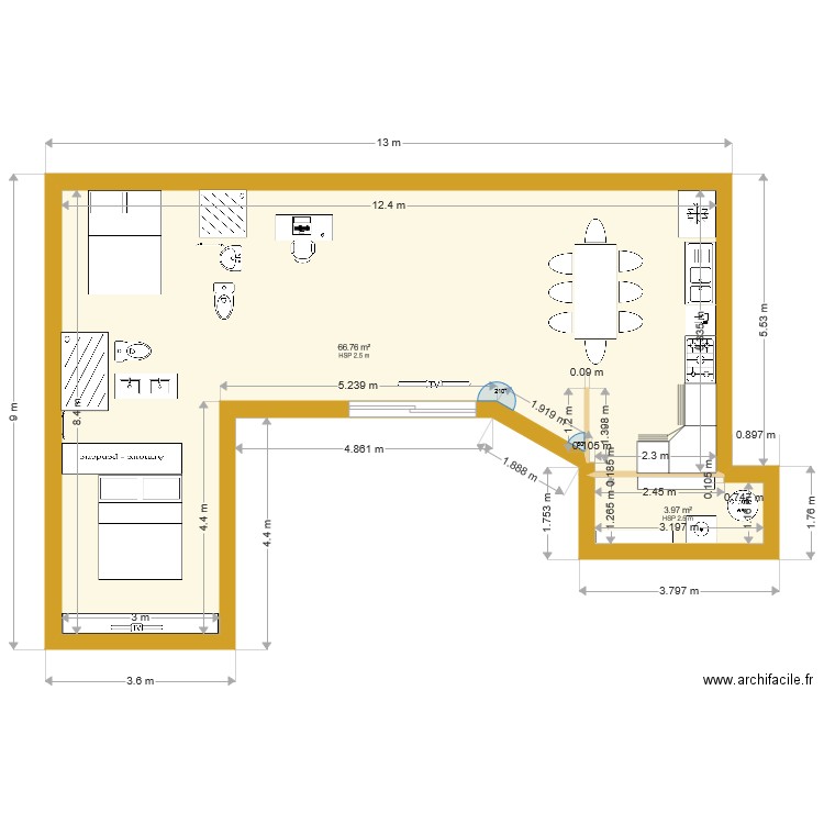 Projet 70 m2 2 ch. Plan de 0 pièce et 0 m2