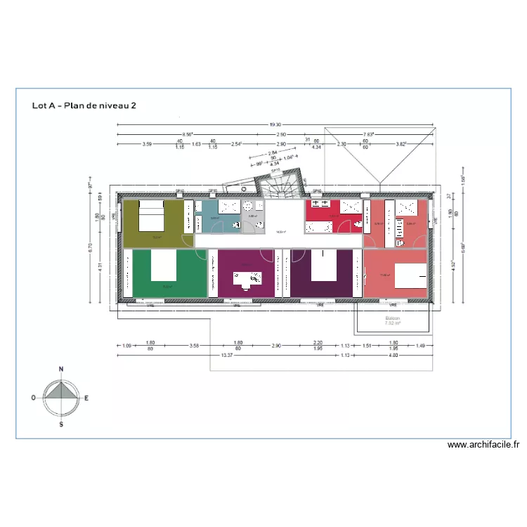 &eacute;tage 4ch 1bureau. Plan de 