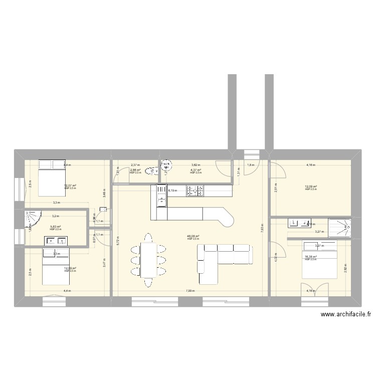 moulin eana. Plan de 8 pièces et 114 m2