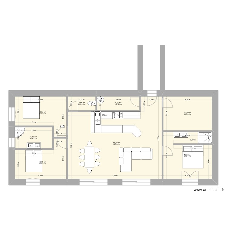 moulin eana. Plan de 11 pièces et 124 m2