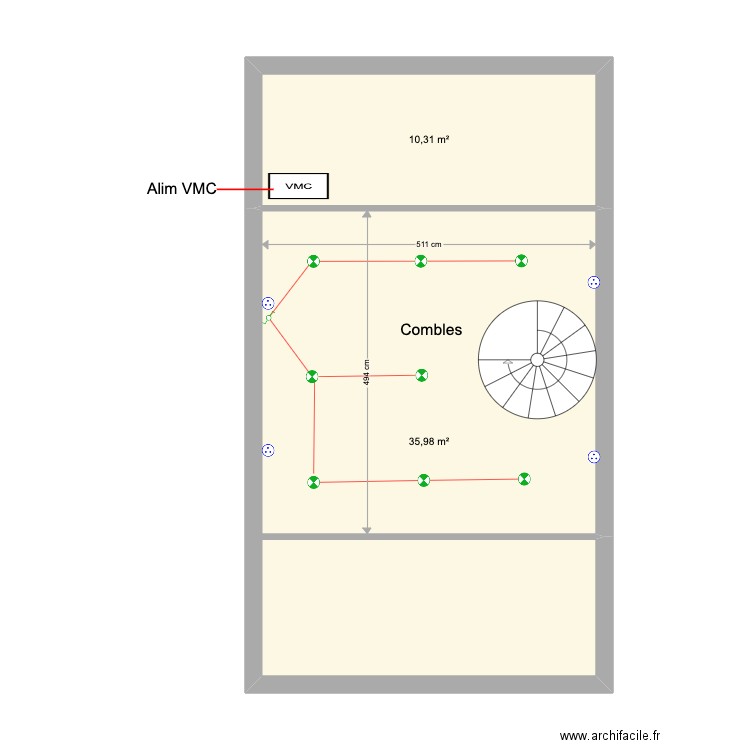 Plan comble élec talence pouget. Plan de 2 pièces et 46 m2