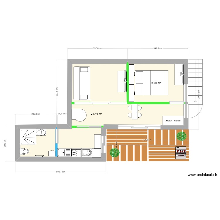 la plaine etage. Plan de 2 pièces et 28 m2