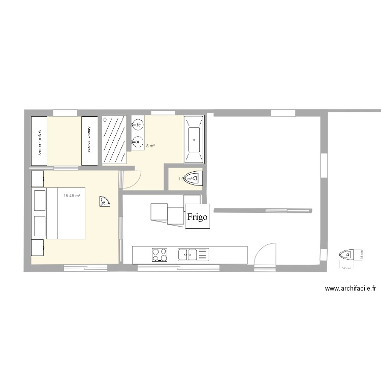 chambre1 et 2 avec cuisine 1. Plan de 0 pièce et 0 m2