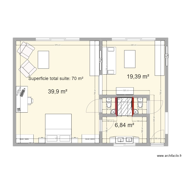 Suite v1 d. Plan de 5 pièces et 68 m2