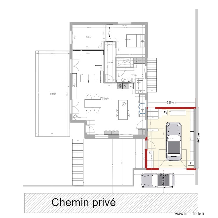 Plan 17 B. Plan de 8 pièces et 157 m2