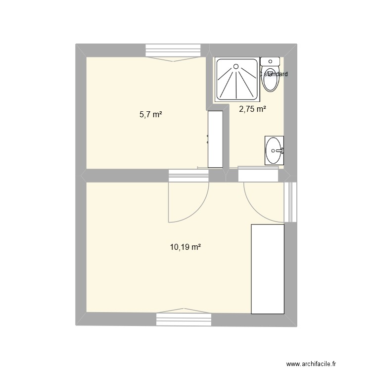 STUDIO 19M2. Plan de 3 pièces et 19 m2