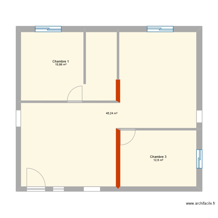 Maison. Plan de 3 pièces et 77 m2