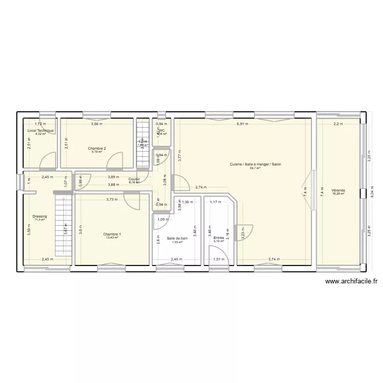 Maison RDC. Plan de 11  et 117 m²