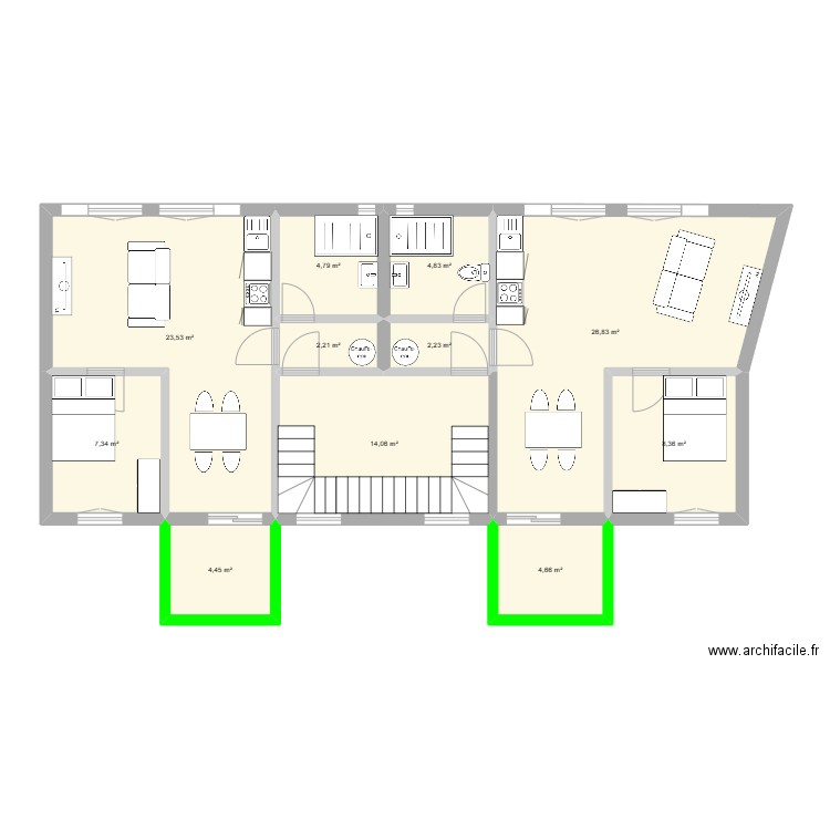 Antoine Guy + Terrasse. Plan de 11 pièces et 103 m2