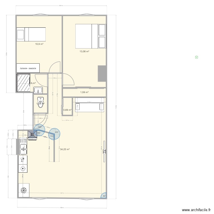 4 place clémenceau. Plan de 7 pièces et 64 m2