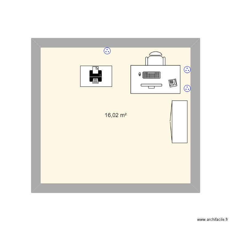 Plan d'un bureau administratif. Plan de 1 pièce et 16 m2