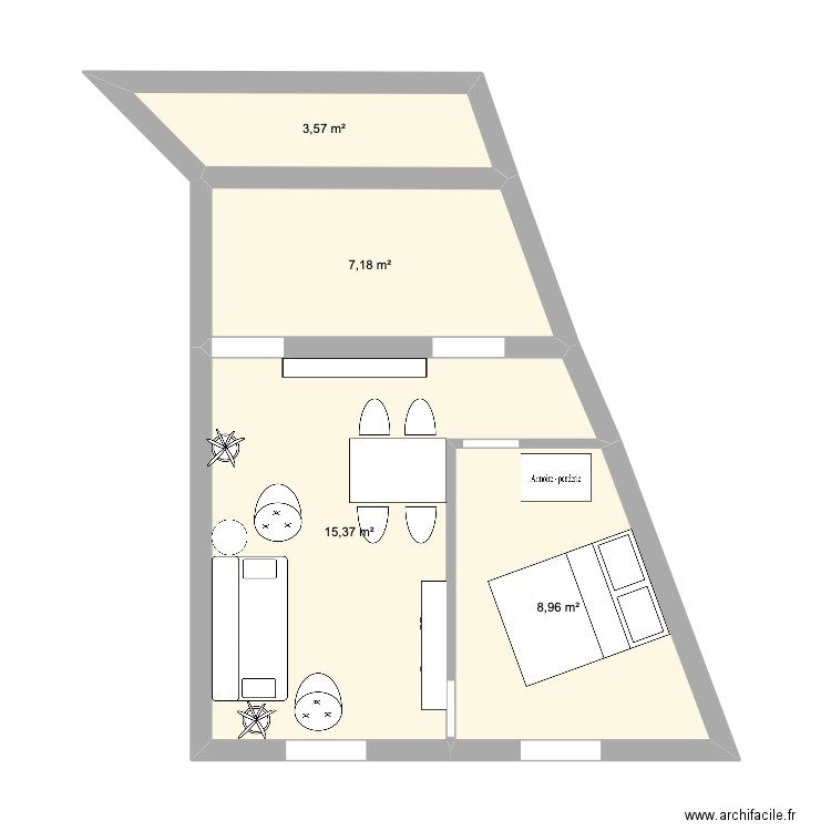 Agencement. Plan de 4 pièces et 35 m2