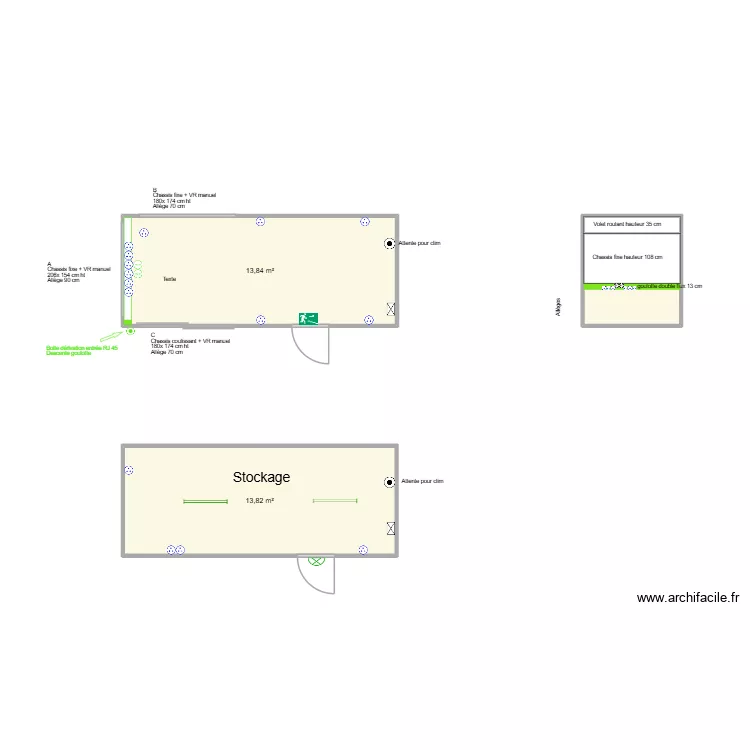 eTPC poste de pilotage. Plan de 3  et 33 m²