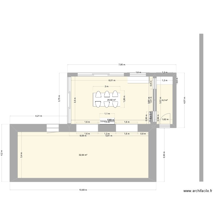 Maison. Plan de 3 pièces et 58 m2